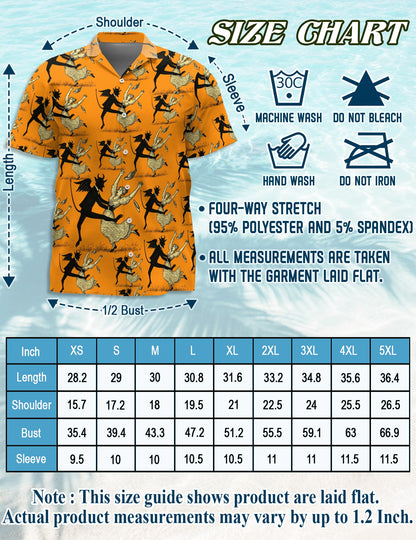 Netecom Devil Dancing With Beauty Halloween Orange Hawaiian Shirt for Men, Vintage Button Down Summer Beach Shirts, S-5XL