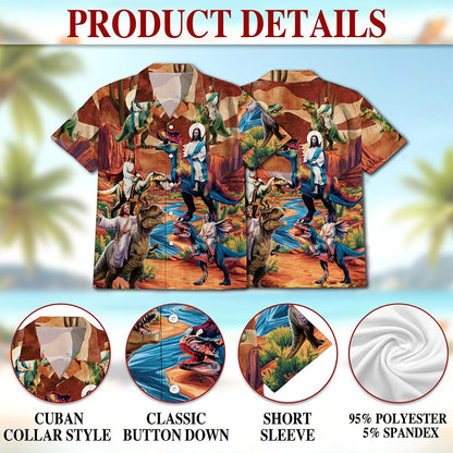 Netecom Dinosaur Hawaiian Shirt for Men, Button Down Summer Beach Short Sleeve, S-5XL