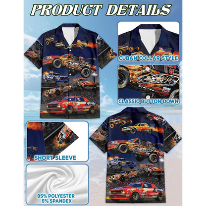 Netecom Dirt Track Racing Car Hawaiian Shirt for Men, Button Down Summer Beach Short Sleeve, Sizes S-5XL