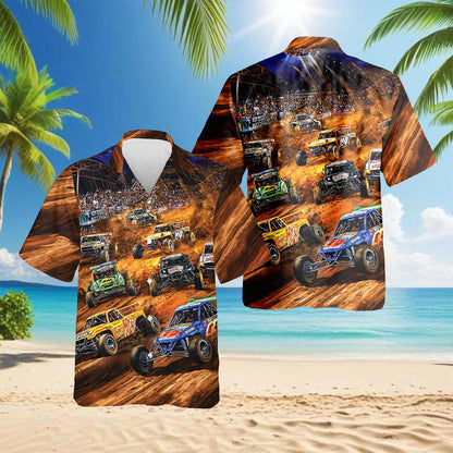 Netecom Dirt Track Racing Hawaiian Shirt for Men, Button Down Summer Beach Short Sleeve, Sizes S-5XL