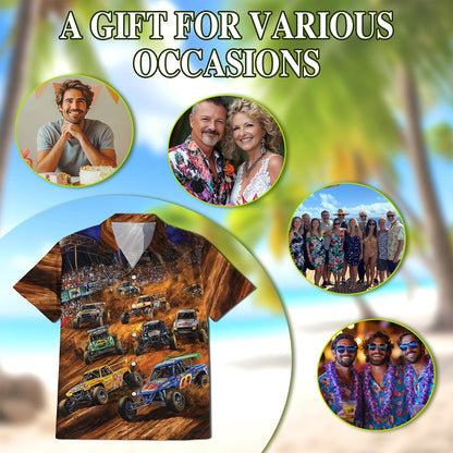 Netecom Dirt Track Racing Hawaiian Shirt for Men, Button Down Summer Beach Short Sleeve, Sizes S-5XL
