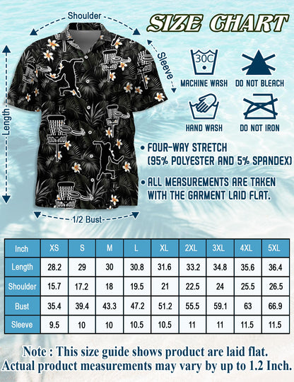 Netecom Disc Golf Tropical Flowers Hawaiian Shirt for Men, Tropical Style, Button Down Summer Beach Short Sleeve, Sizes S-5XL