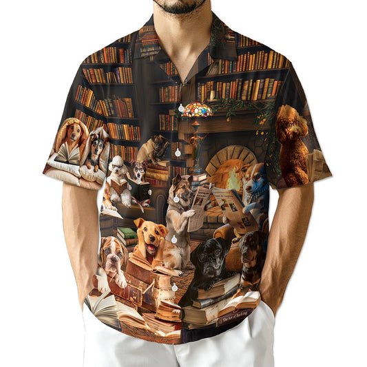 Netecom Dog Reading Book Hawaiian Shirt for Men