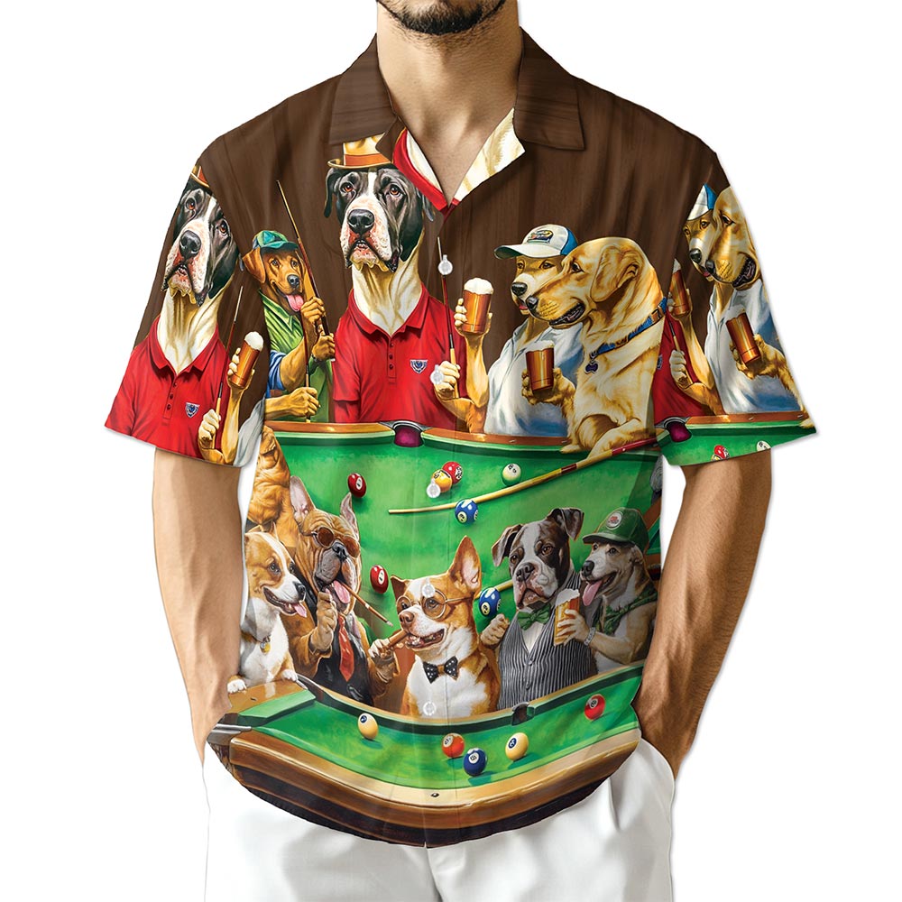 Netecom Dogs Playing Billiard Pool Hawaiian Shirt for Men