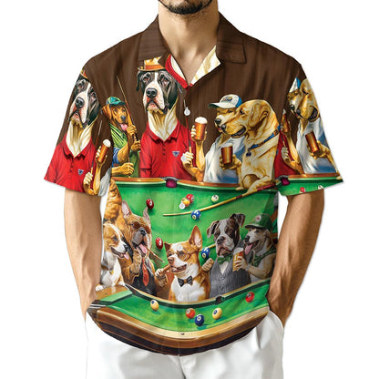 Netecom Dogs Playing Billiard Pool Hawaiian Shirt for Men