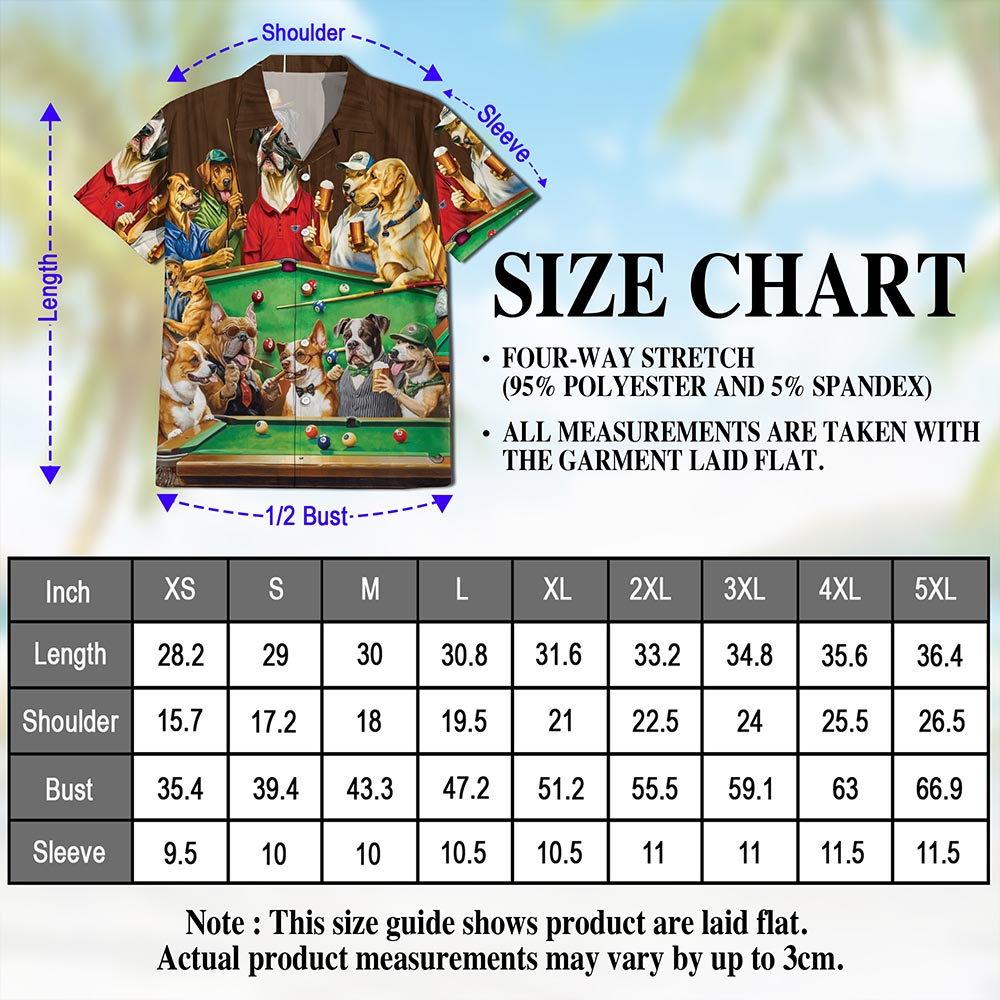 Netecom Dogs Playing Billiard Pool Hawaiian Shirt for Men, Funny Dog Lover Gifts, Button Down Summer Beach Shirts, Sizes S-5XL
