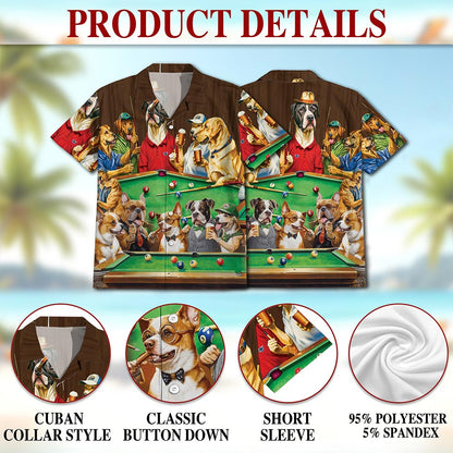Netecom Dogs Playing Billiard Pool Hawaiian Shirt for Men, Funny Dog Lover Gifts, Button Down Summer Beach Shirts, Sizes S-5XL