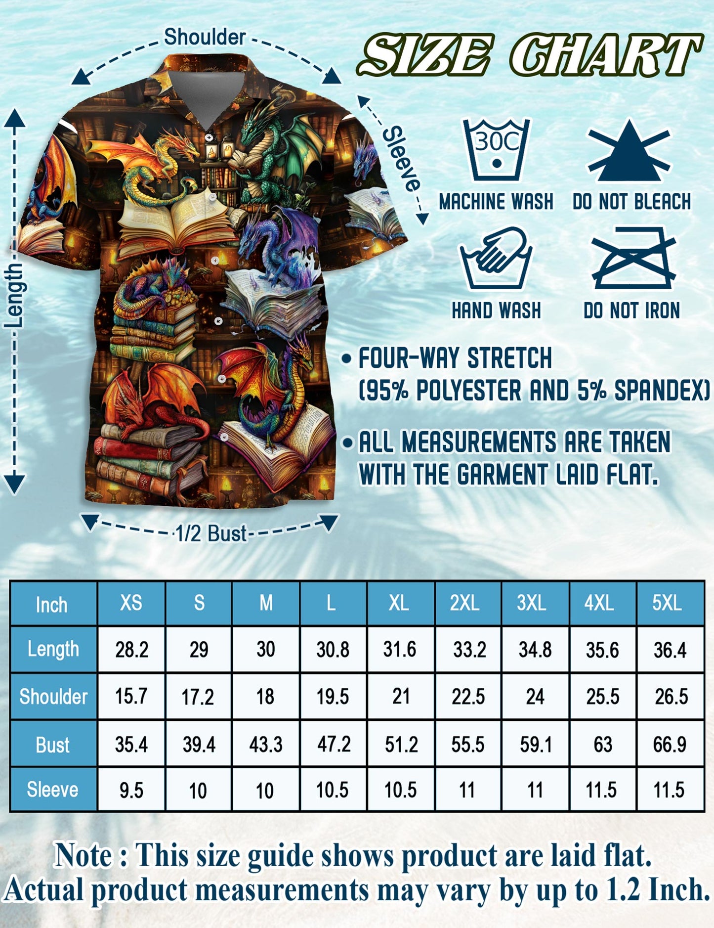 Netecom Dragon Book Hawaiian Shirt for Men, Tropical Style, Button Down Summer Beach Short Sleeve, S-5XL