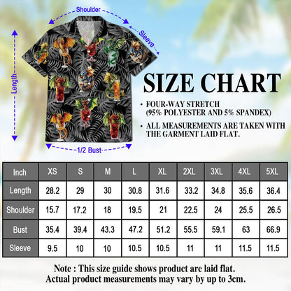 Netecom Dragon Cocktail Hawaiian Shirt for Men, Button Down Summer Beach Short Sleeve, Tropical Style, Sizes S-5XL