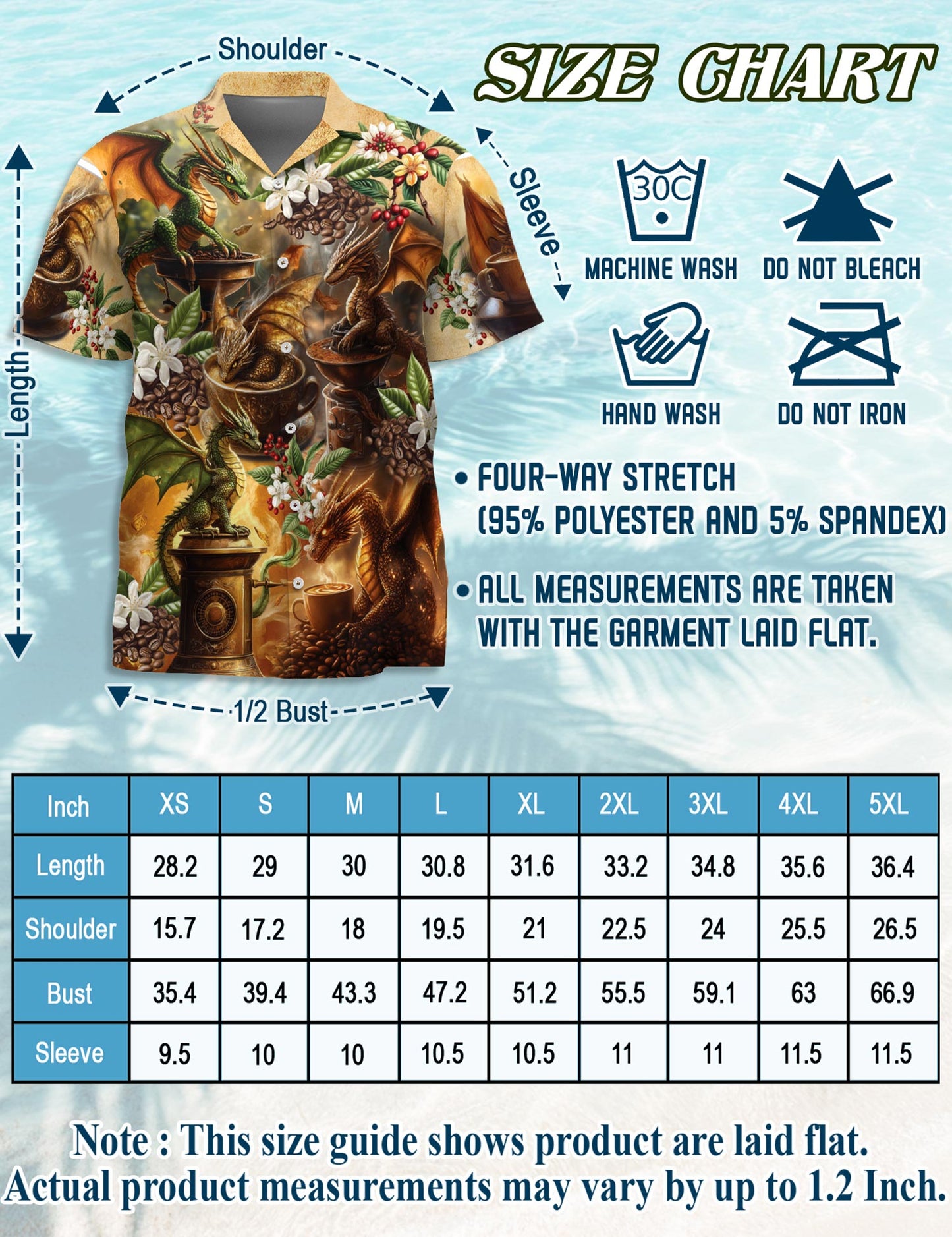 Netecom Dragon Coffee Lovers Hawaiian Shirt for Men, Button Down Summer Beach Short Sleeve, S-5XL