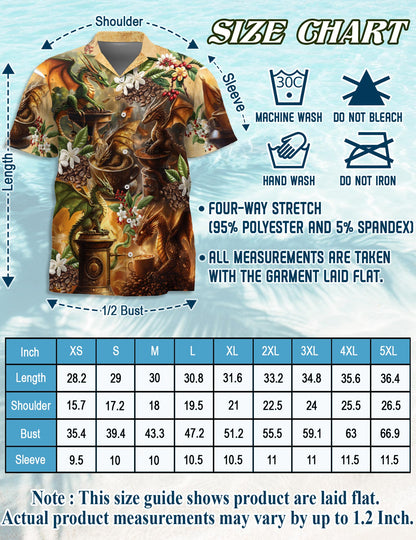 Netecom Dragon Coffee Lovers Hawaiian Shirt for Men, Button Down Summer Beach Short Sleeve, S-5XL