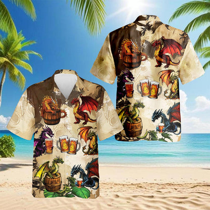 Netecom Dragon Drinks Beer Hawaiian Shirt for Men, Unique Button Down Summer Beach Short Sleeve, Beer Lovers, Sizes S-5XL