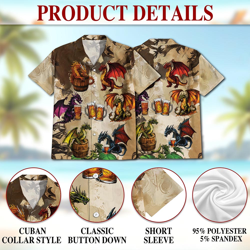 Netecom Dragon Drinks Beer Hawaiian Shirt for Men, Unique Button Down Summer Beach Short Sleeve, Beer Lovers, Sizes S-5XL