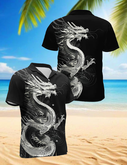 Netecom Dragon Hawaiian Shirt for Men, Button Down Summer Beach Short Sleeve, Vintage Style, Sizes S-5XL