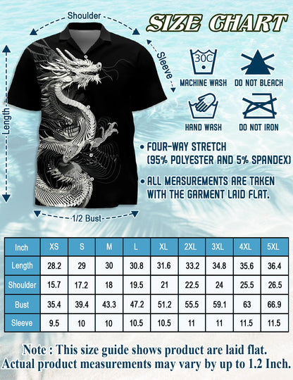 Netecom Dragon Hawaiian Shirt for Men, Button Down Summer Beach Short Sleeve, Vintage Style, Sizes S-5XL