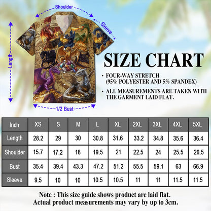Netecom Dragon Treasure Hawaiian Shirt for Men, Legendary Fire-Breathing Style, Button Down Summer Beach Short Sleeve, S-5XL