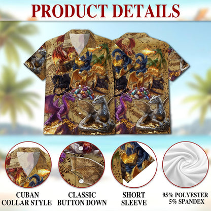 Netecom Dragon Treasure Hawaiian Shirt for Men, Legendary Fire-Breathing Style, Button Down Summer Beach Short Sleeve, S-5XL
