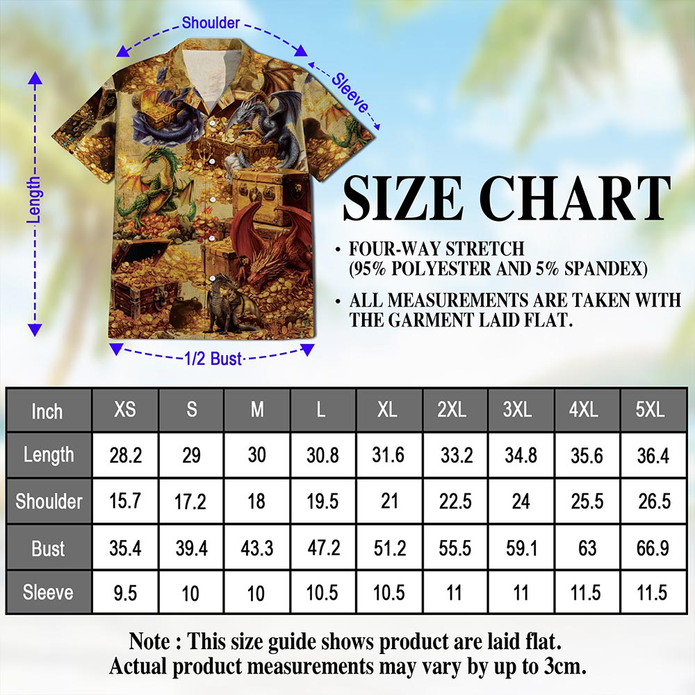 Netecom Dragon and Treasure Hawaiian Shirt for Men, Mythical Creature Button Down Summer Beach Short Sleeve, S-5XL