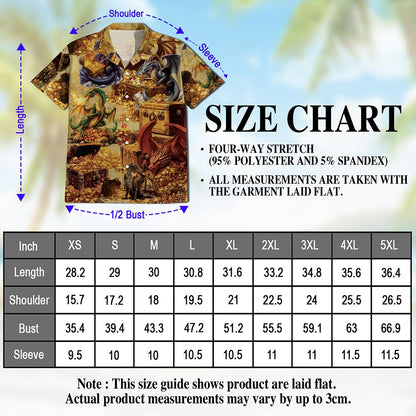 Netecom Dragon and Treasure Hawaiian Shirt for Men, Mythical Creature Button Down Summer Beach Short Sleeve, S-5XL