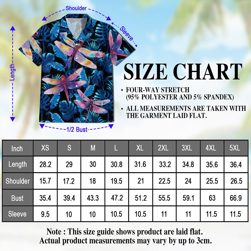 Netecom Dragonfly Blue Hawaiian Shirt for Men, Tropical Style, Animal Button Down Summer Aloha Beach Shirts, S-5XL