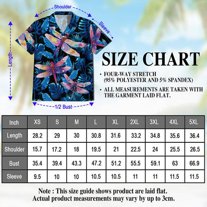 Netecom Dragonfly Blue Hawaiian Shirt for Men, Tropical Style, Animal Button Down Summer Aloha Beach Shirts, S-5XL