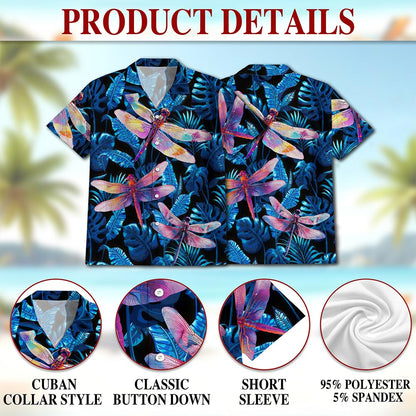 Netecom Dragonfly Blue Hawaiian Shirt for Men, Tropical Style, Animal Button Down Summer Aloha Beach Shirts, S-5XL