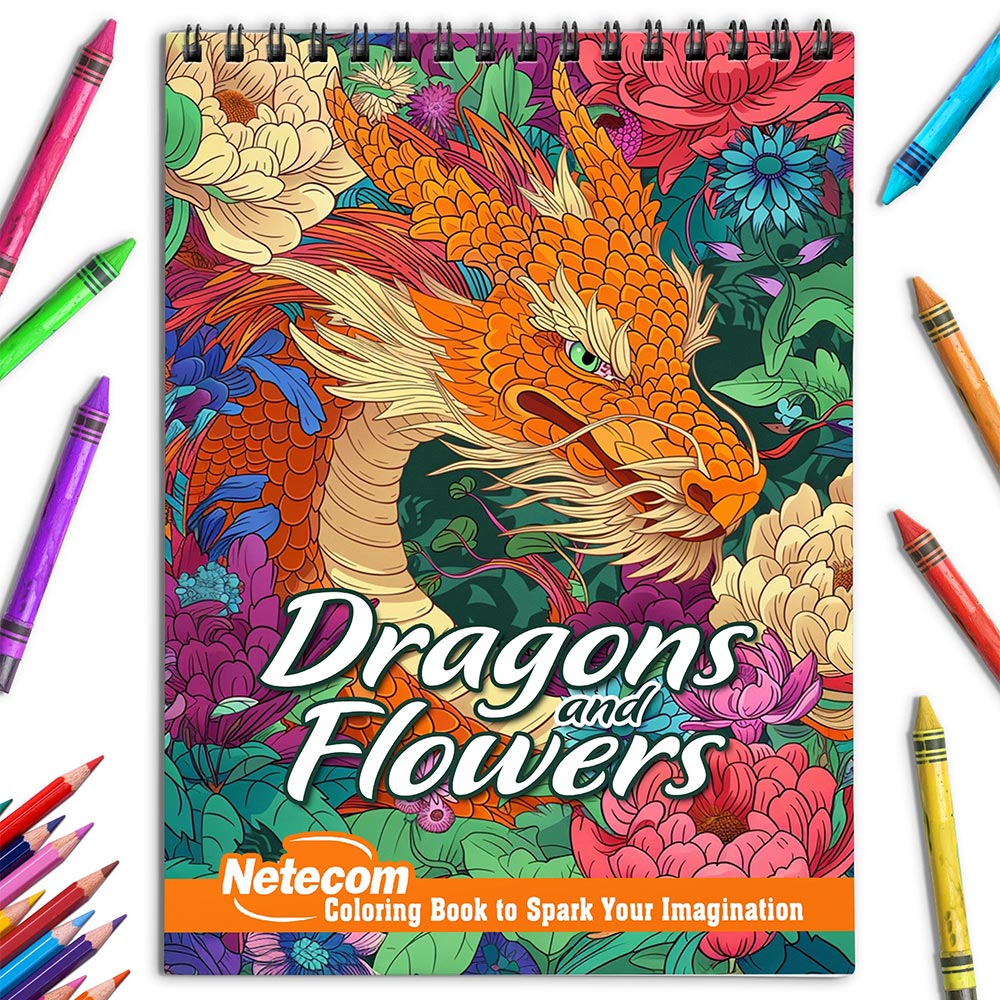 Netecom Dragons and Flowers Coloring Book for Adults