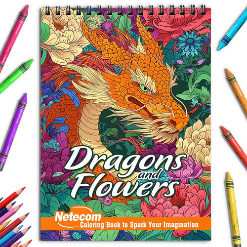 Netecom Dragons and Flowers Coloring Book for Adults