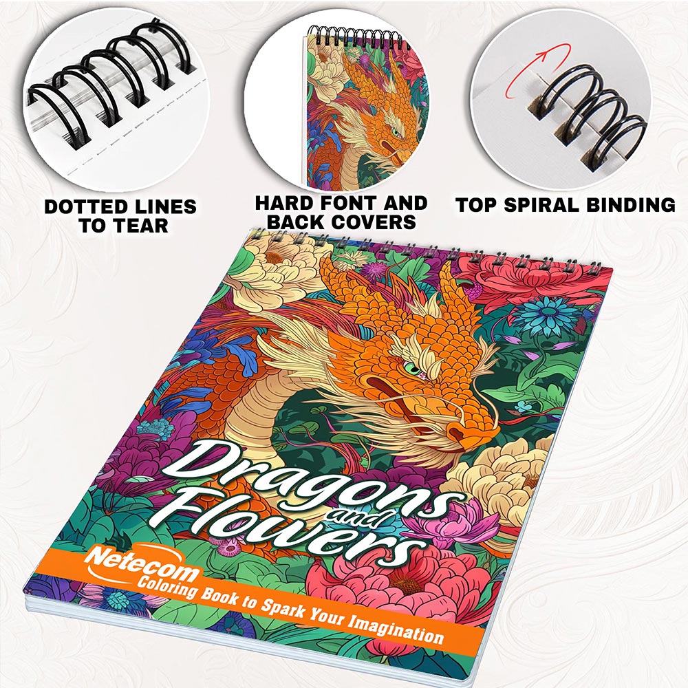 Netecom Dragons and Flowers Coloring Pages for Adults