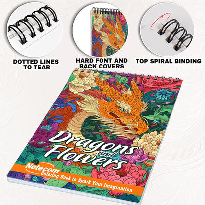 Netecom Dragons and Flowers Coloring Pages for Adults