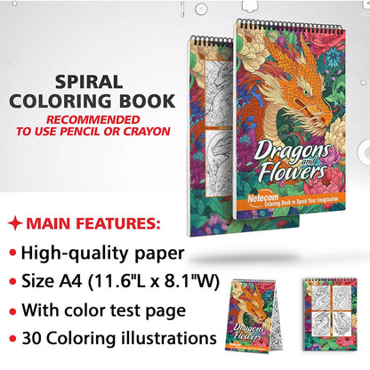 Netecom Dragons and Flowers Coloring Sheets for Adults