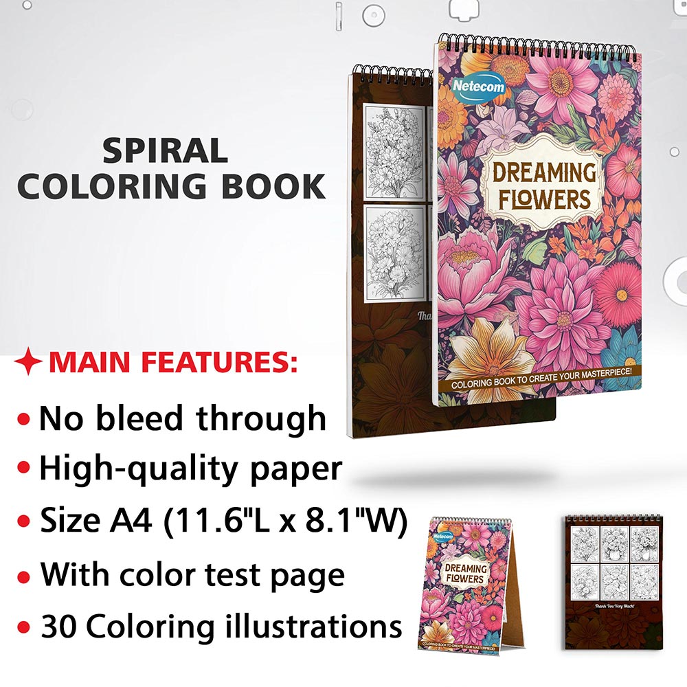 Netecom Dreaming Flowers Coloring Sheets for Adults