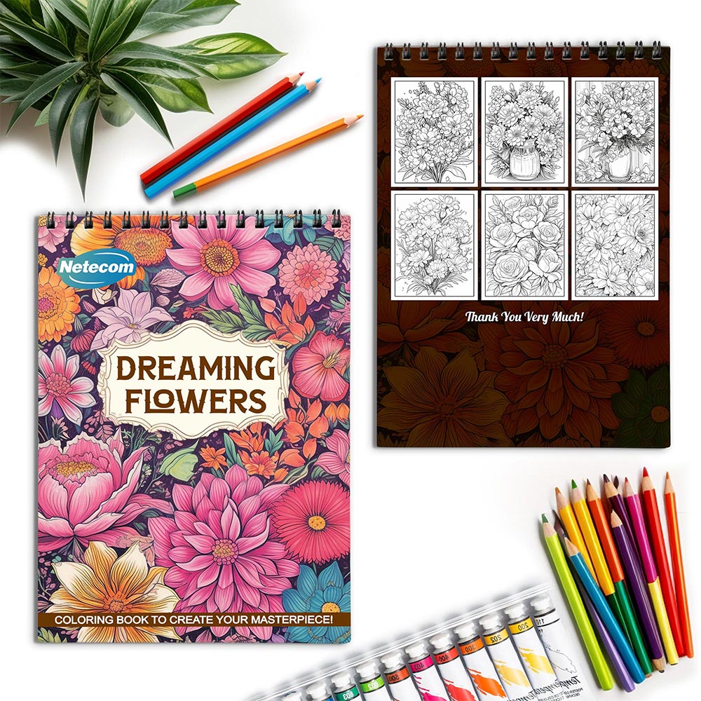 Netecom Dreaming Flowers Spiral Coloring Book for Adults