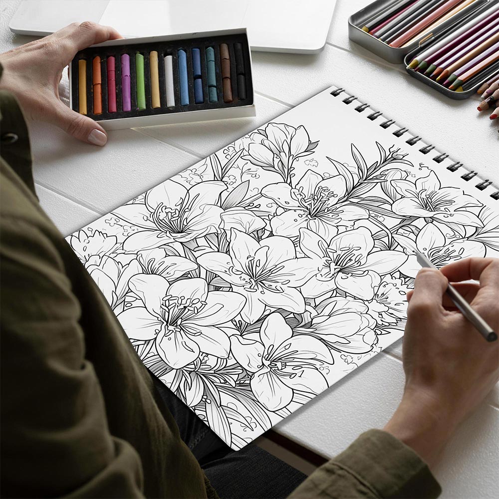 Netecom Dreaming Flowers Spiral Bound Coloring Book for Adults