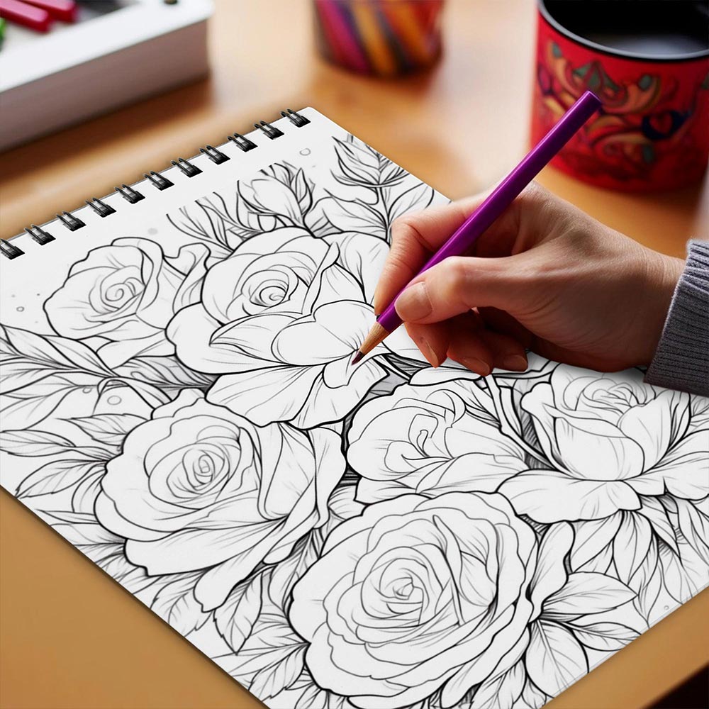 Netecom Dreaming Flowers Coloring Book Spiral Bound for Adults