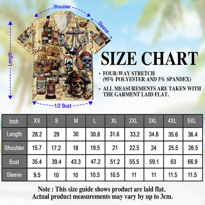 Netecom Drinking Rum Hawaiian Shirt for Men, Vintage Pirate Style, Button Down Summer Beach Short Sleeve, S-5XL