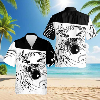 Netecom Drums For Music Hawaiian Shirt for Men, Vintage Style, Button Down Summer Beach Short Sleeve, S-5XL