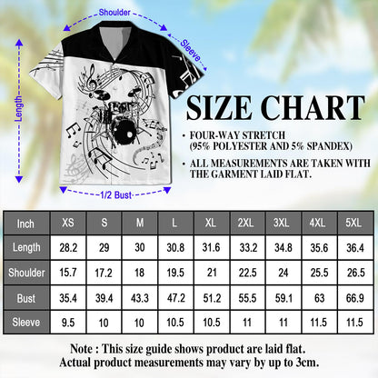 Netecom Drums For Music Hawaiian Shirt for Men, Vintage Style, Button Down Summer Beach Short Sleeve, S-5XL