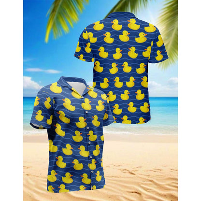 Netecom Duck Hawaiian Shirt for Men, Button Down Summer Beach Short Sleeve, Duck Lover Gifts, S-5XL