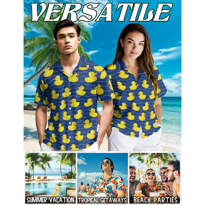 Netecom Duck Hawaiian Shirt for Men, Button Down Summer Beach Short Sleeve, Duck Lover Gifts, S-5XL
