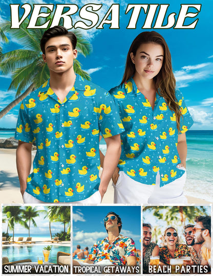 Netecom Duck Hawaiian Shirt for Men, Retro Style, Button Down Summer Beach Short Sleeve, S-5XL