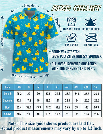 Netecom Duck Hawaiian Shirt for Men, Retro Style, Button Down Summer Beach Short Sleeve, S-5XL