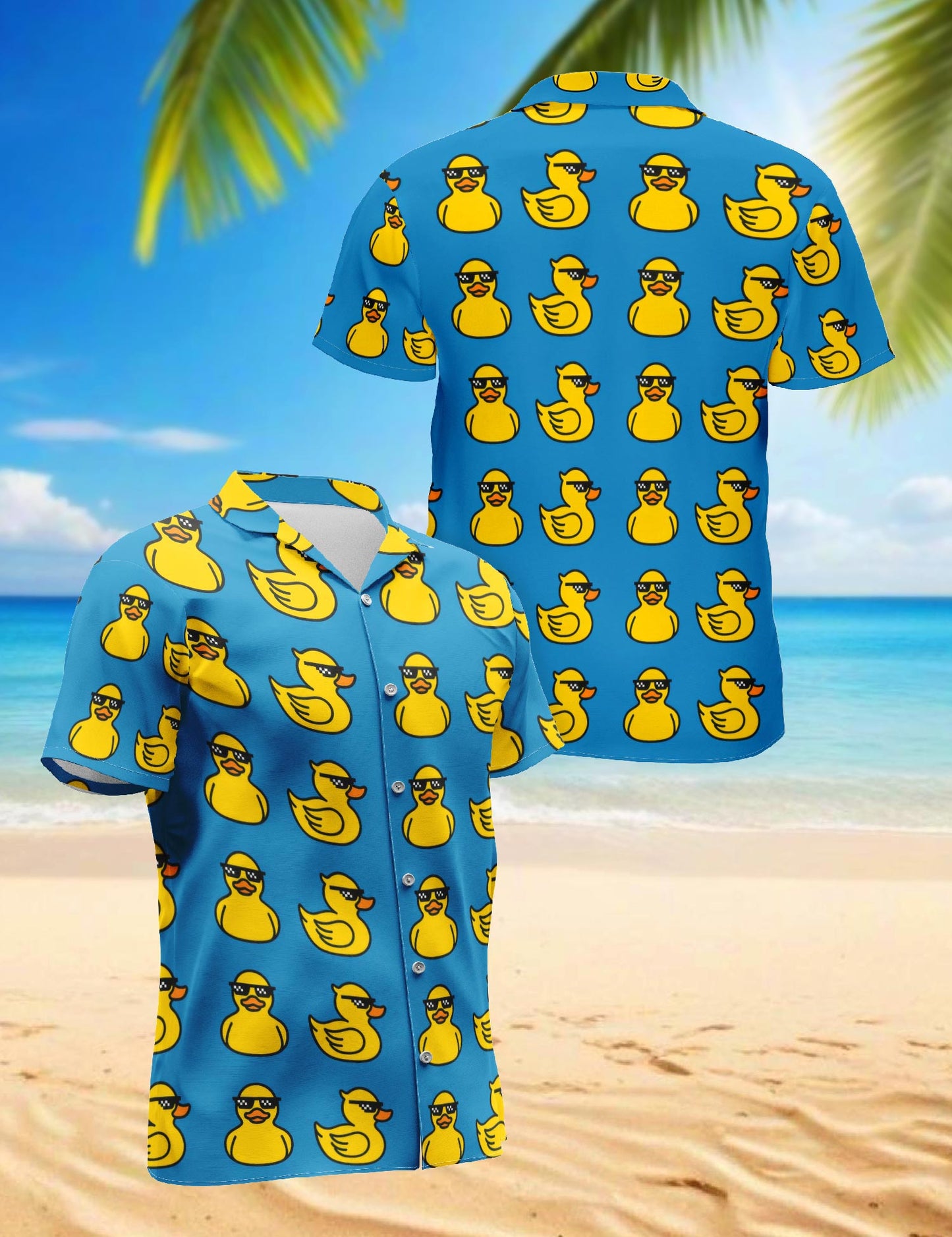 Netecom Duck Pattern Hawaiian Shirt for Men, Funny Style, Button Down Summer Beach Short Sleeve, S-5XL