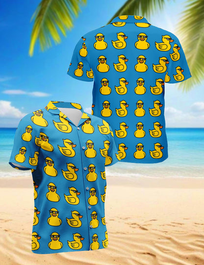 Netecom Duck Pattern Hawaiian Shirt for Men, Funny Style, Button Down Summer Beach Short Sleeve, S-5XL