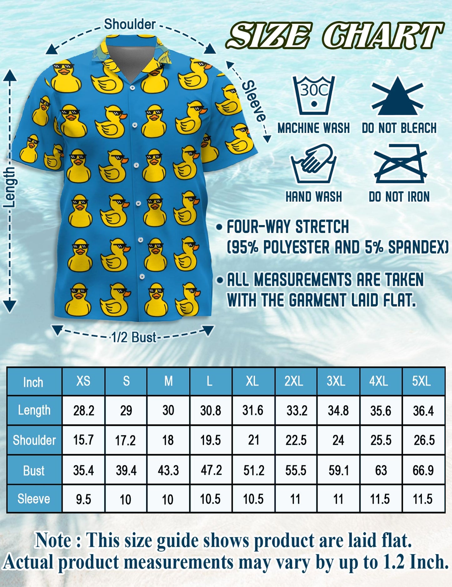 Netecom Duck Pattern Hawaiian Shirt for Men, Funny Style, Button Down Summer Beach Short Sleeve, S-5XL