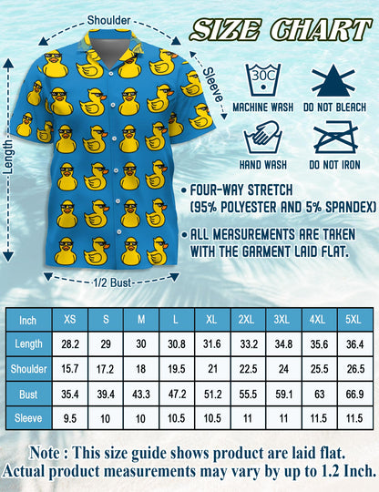 Netecom Duck Pattern Hawaiian Shirt for Men, Funny Style, Button Down Summer Beach Short Sleeve, S-5XL
