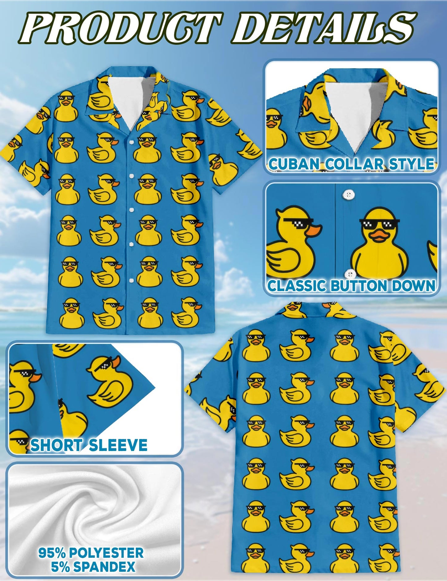 Netecom Duck Pattern Hawaiian Shirt for Men, Funny Style, Button Down Summer Beach Short Sleeve, S-5XL