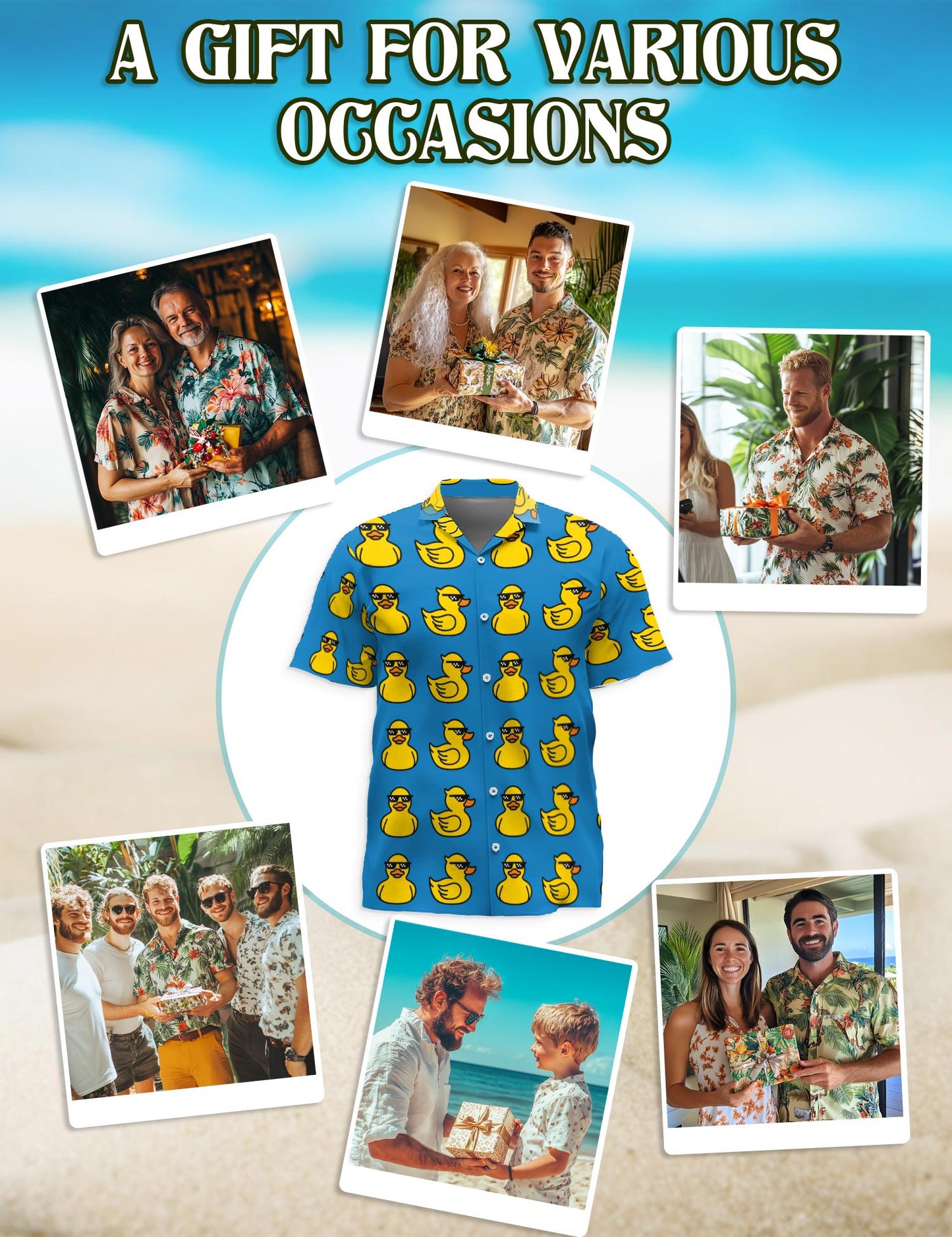 Netecom Duck Pattern Hawaiian Shirt for Men, Funny Style, Button Down Summer Beach Short Sleeve, S-5XL