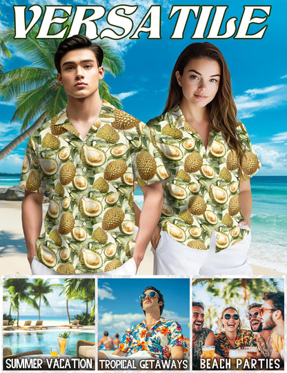 Netecom Durian Pattern Hawaiian Shirt for Men, Vintage Style, Button Down Summer Beach Short Sleeve, S-5XL
