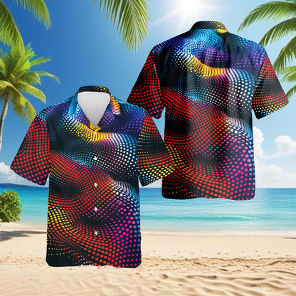 Netecom Dynamic Dots Hawaiian Shirt for Men, Button Down Summer Beach Short Sleeve, Abstract Style, S-5XL